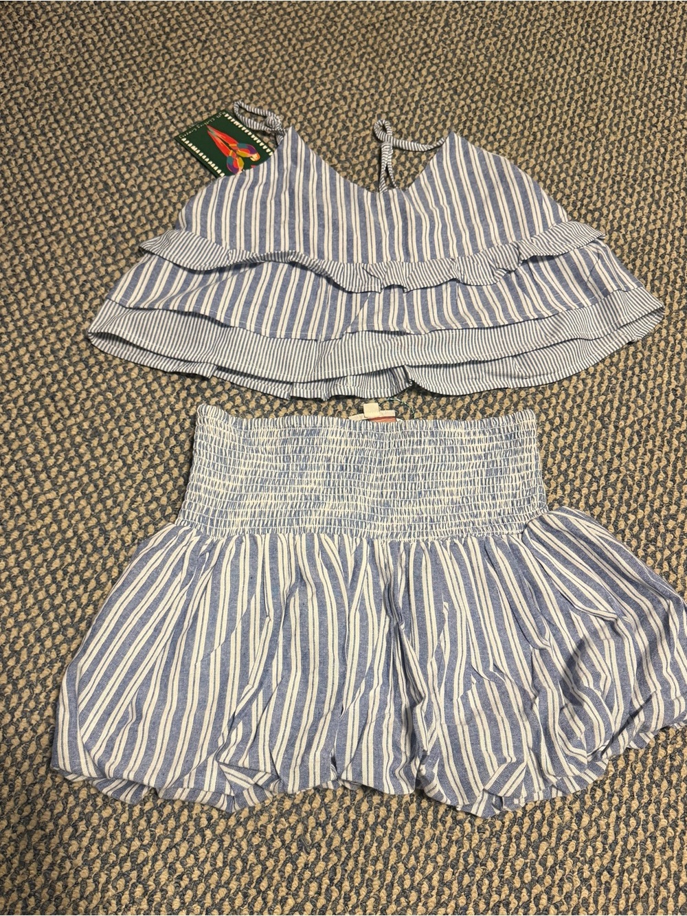 Blue & White Striped Two-Piece Tank and Skirt Set